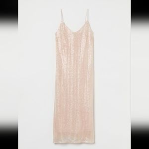 H&M light pink cami sequin midi dress size S